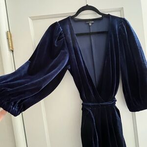 Navy blue velvet wrap dress